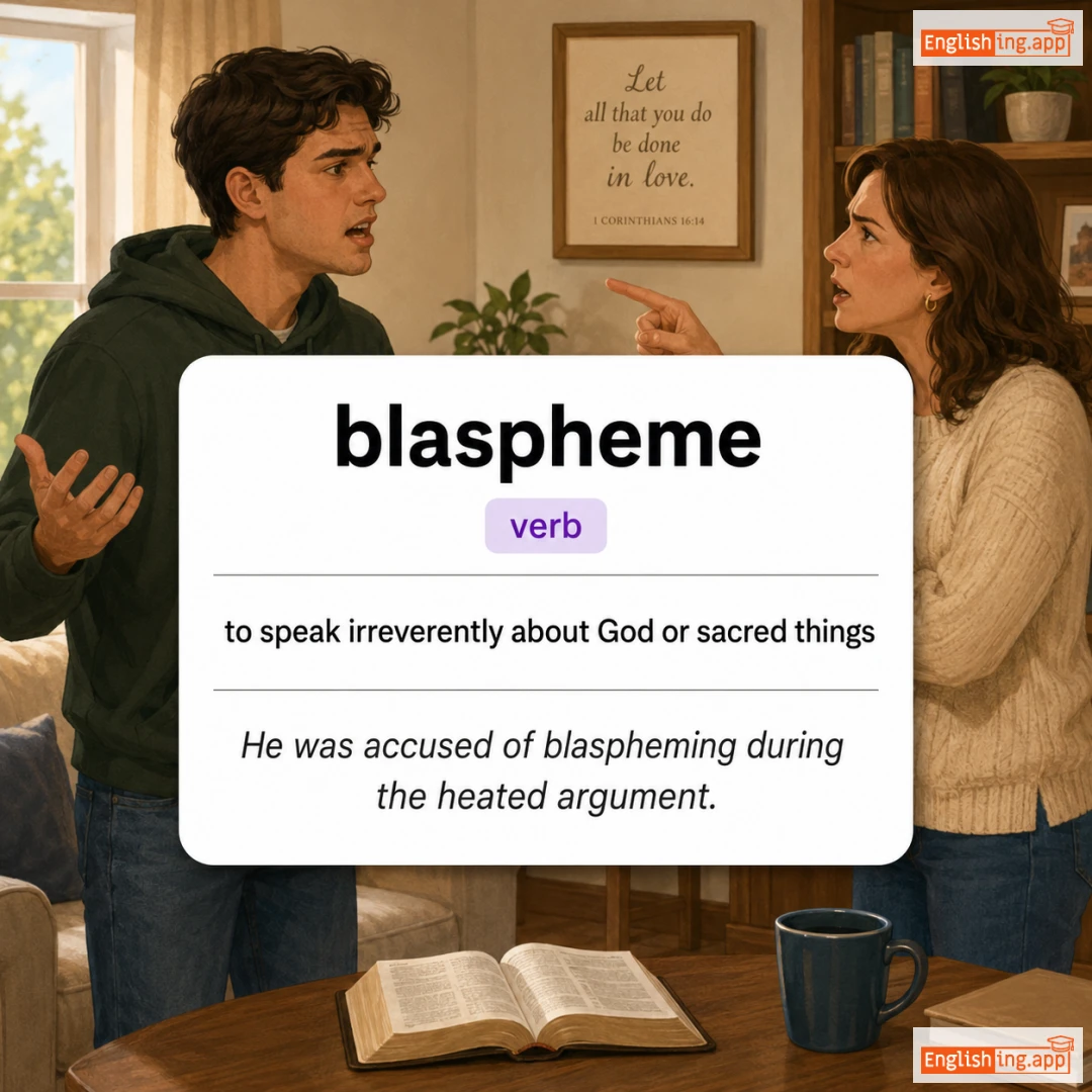blaspheme definition card — visual illustration of the meaning