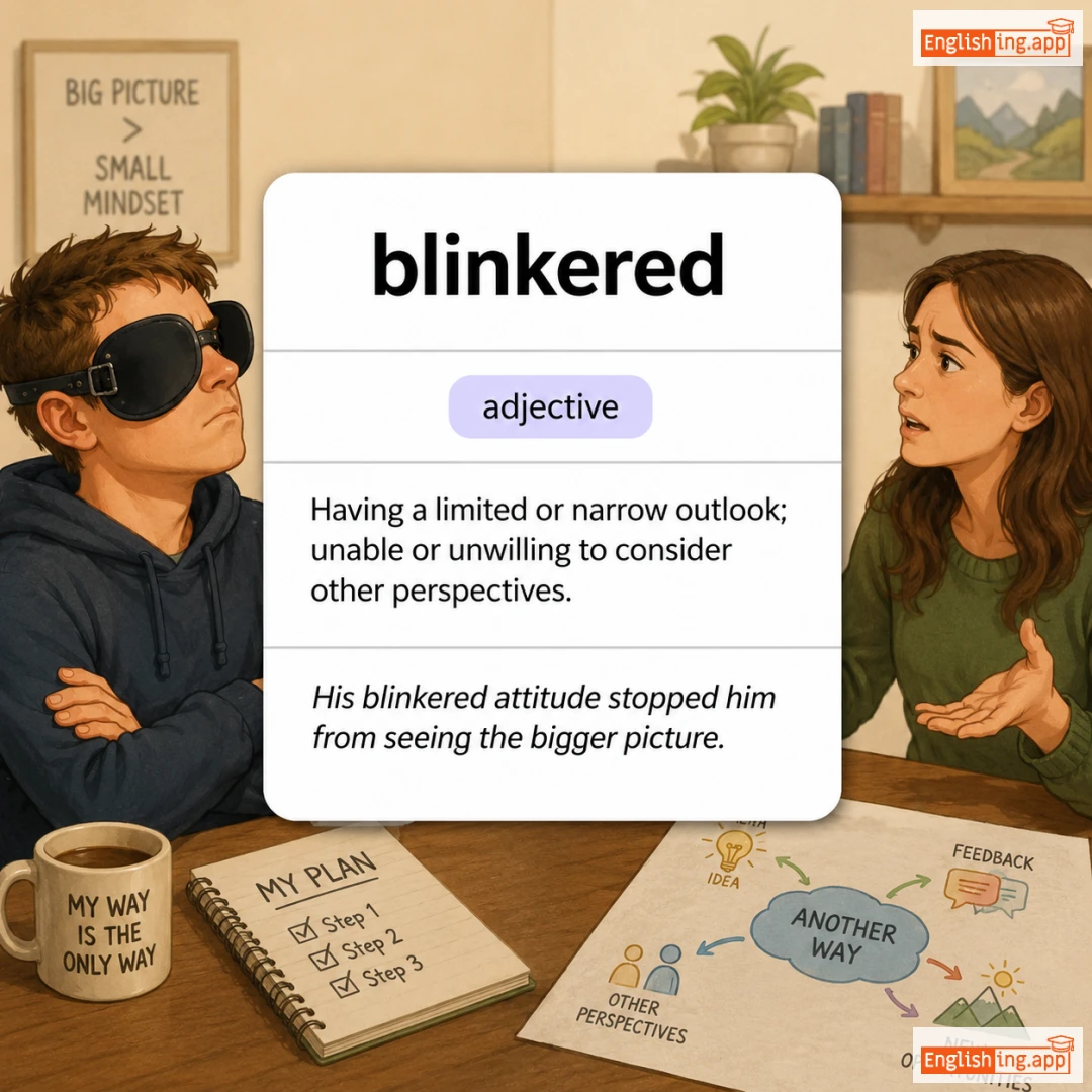 blinkered definition card — visual illustration of the meaning