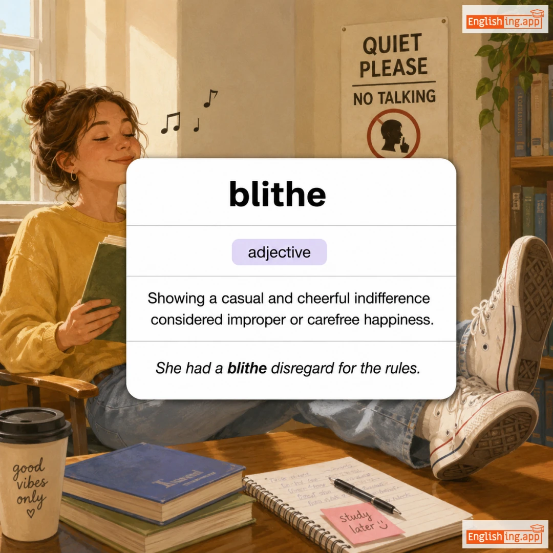 blithe definition card — visual illustration of the meaning