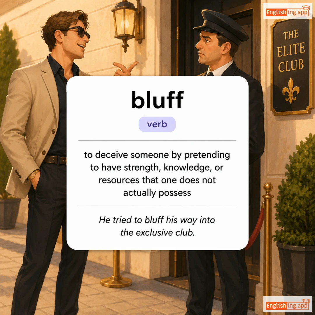 bluff definition card — visual illustration of the meaning