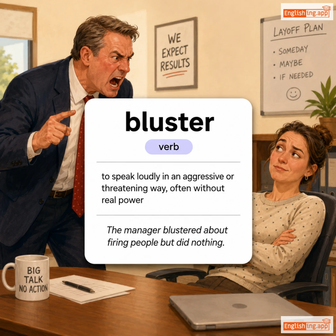 bluster definition card — visual illustration of the meaning