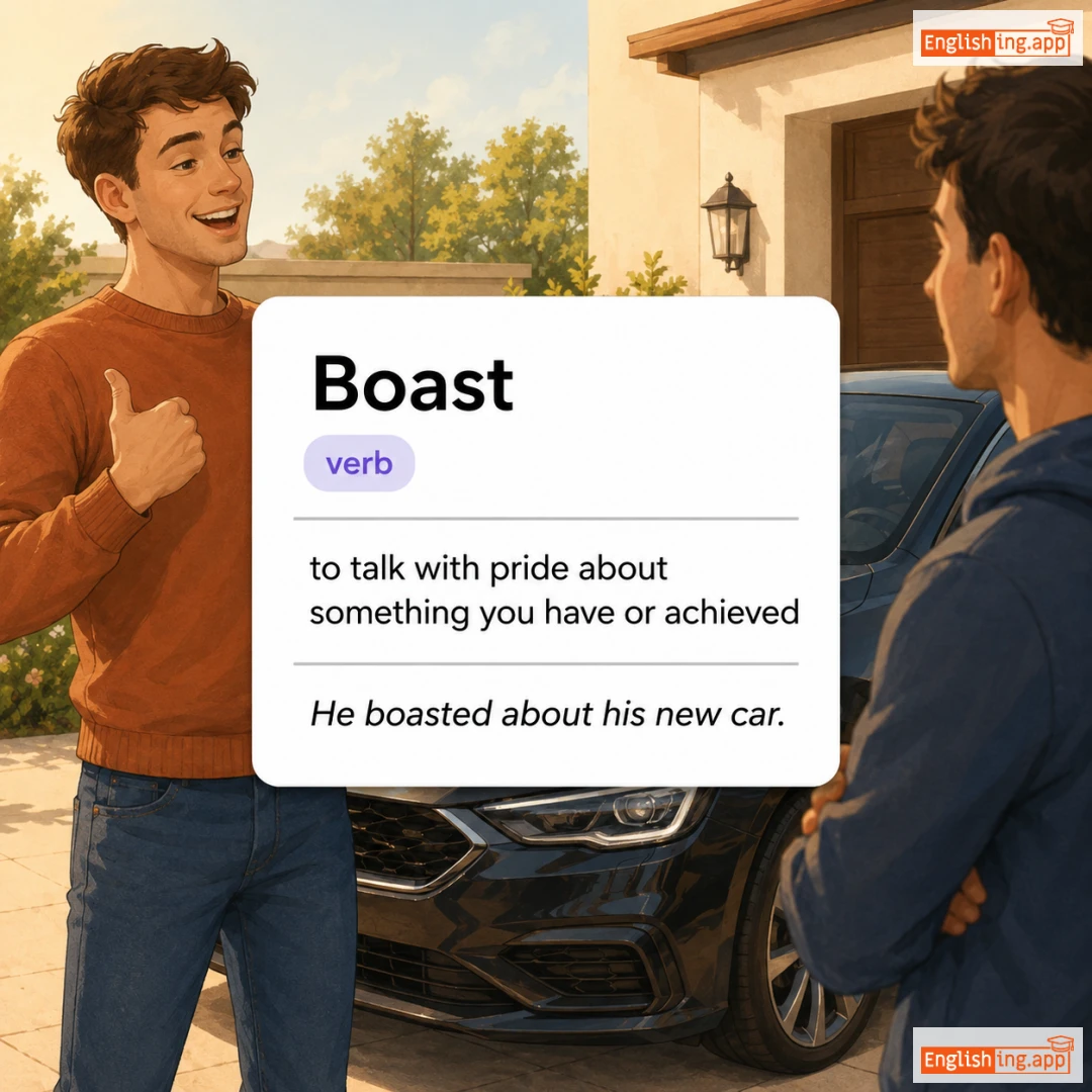 Boast definition card — visual illustration of the meaning