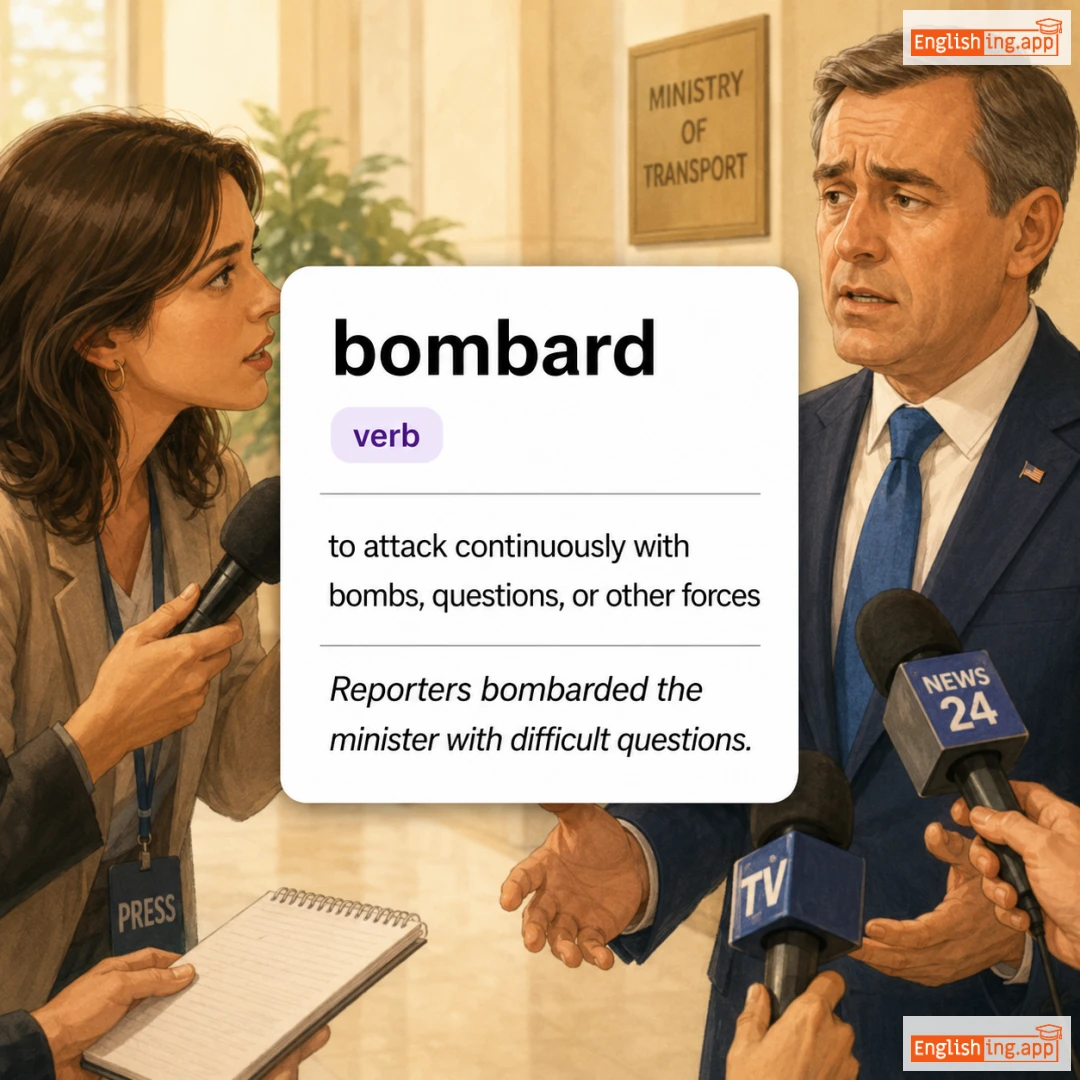 bombard definition card — visual illustration of the meaning