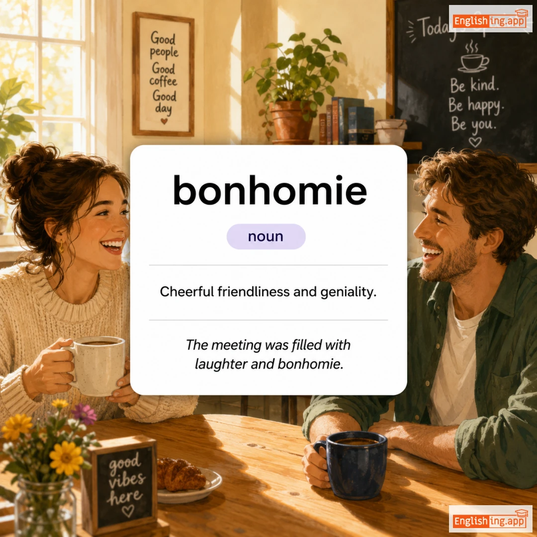 bonhomie definition card — visual illustration of the meaning