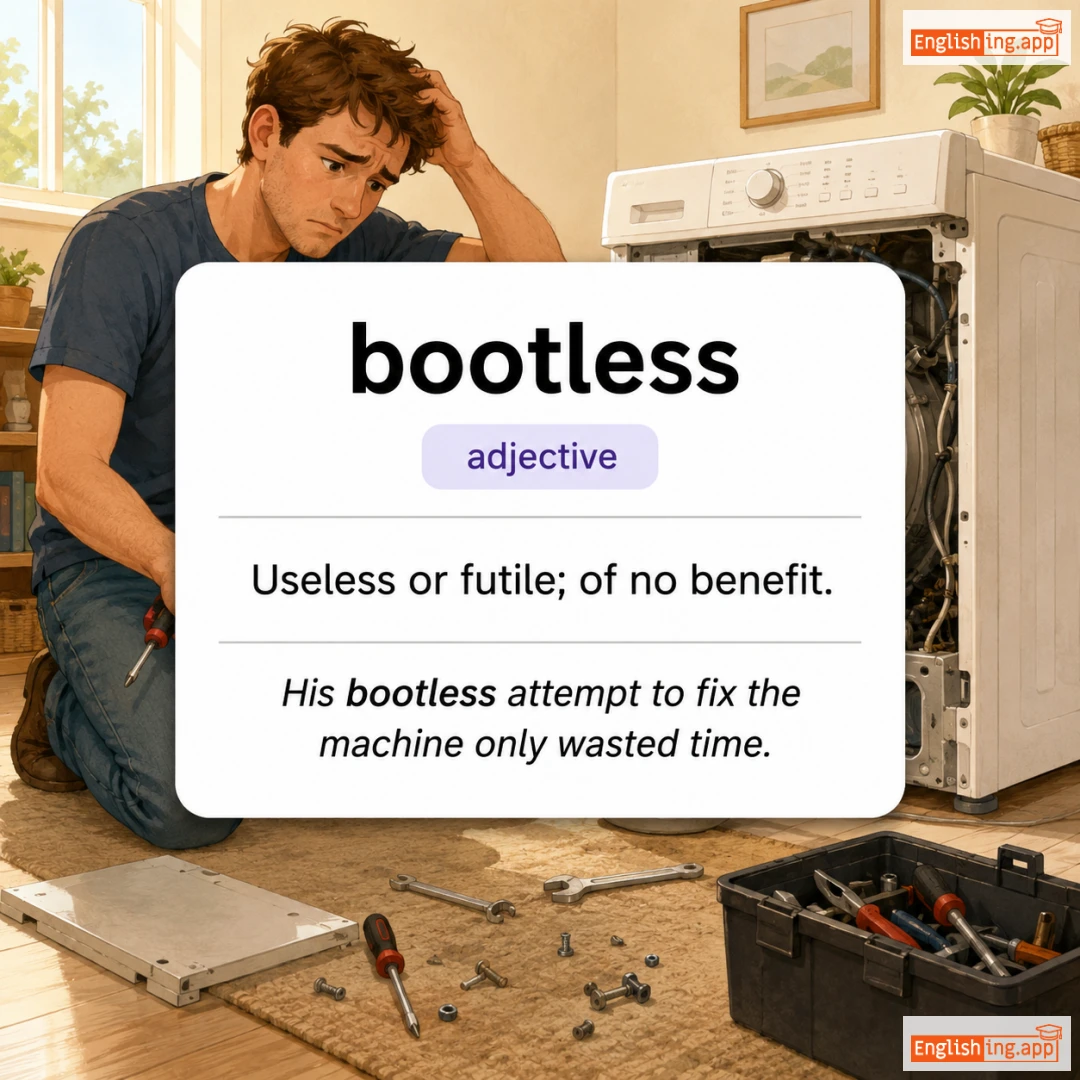 bootless definition card — visual illustration of the meaning