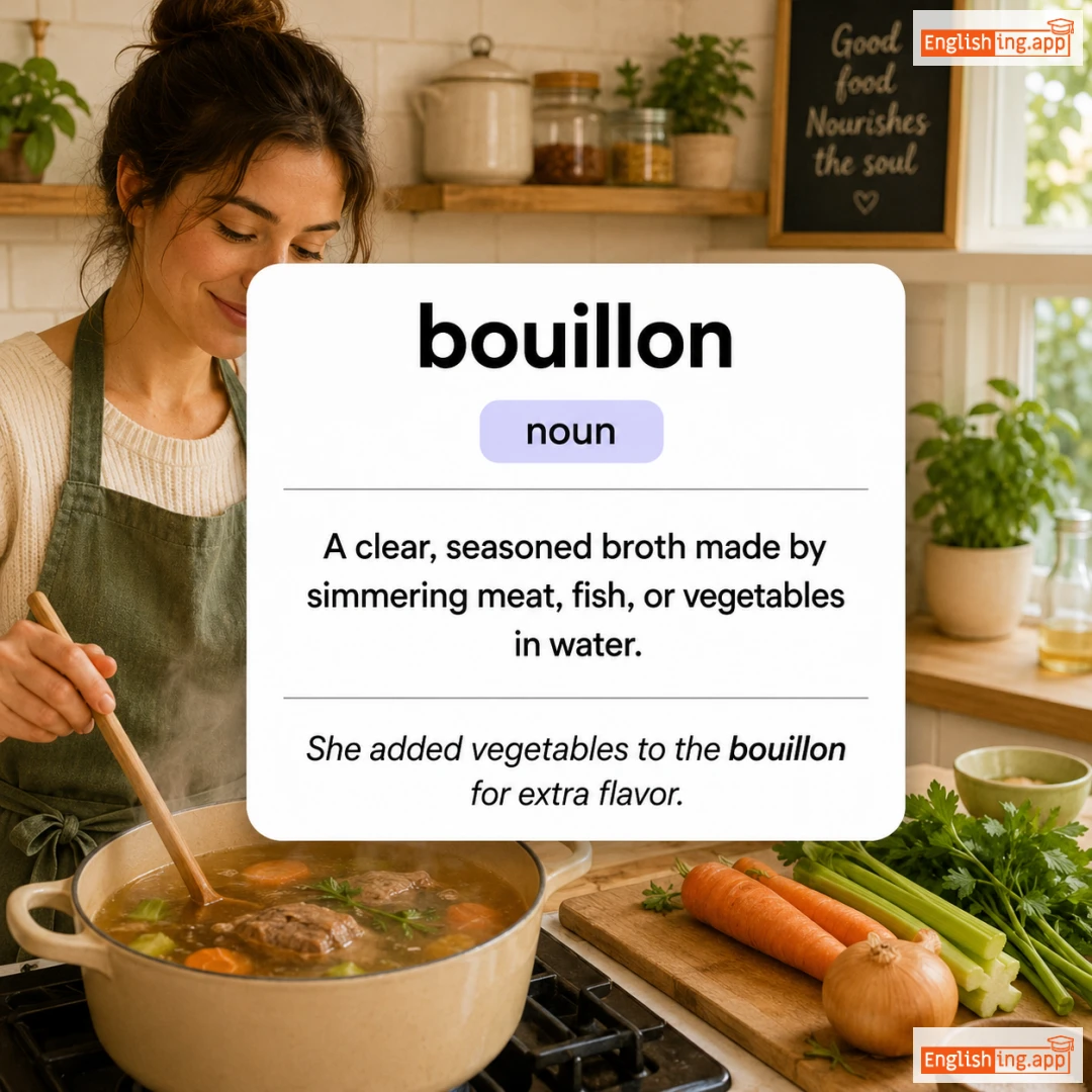bouillon definition card — visual illustration of the meaning