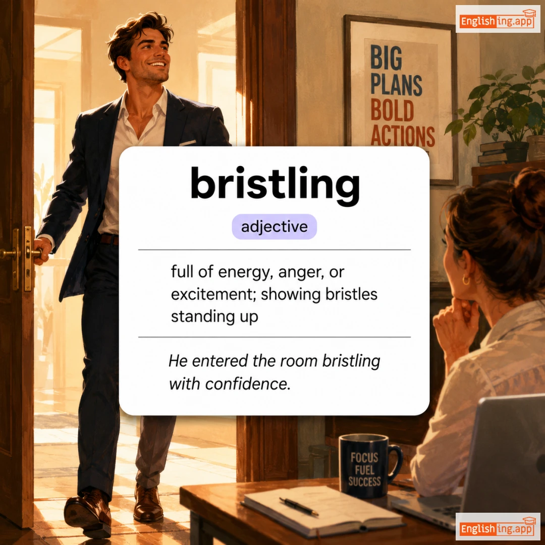 bristling definition card — visual illustration of the meaning