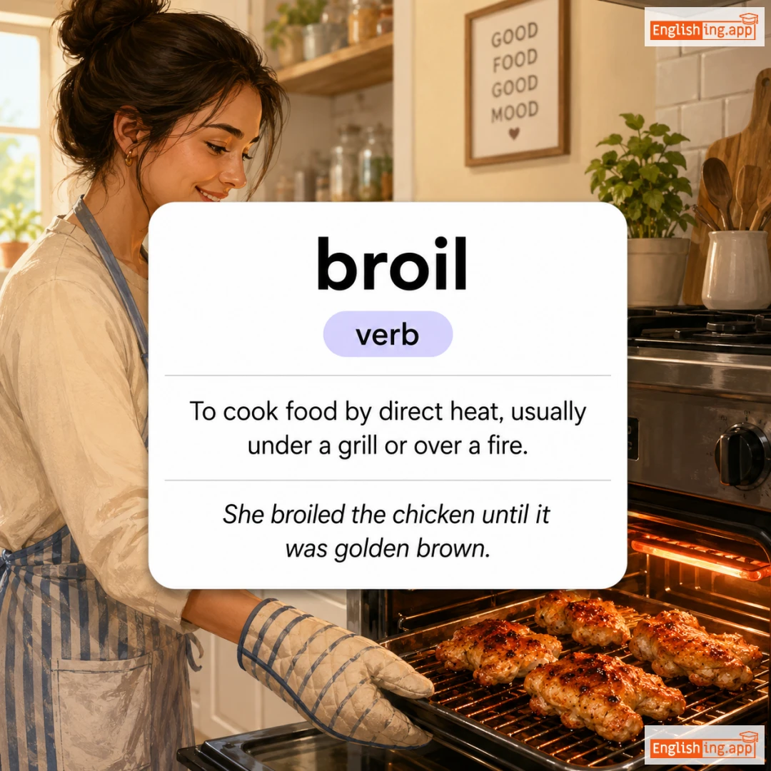 broil definition card — visual illustration of the meaning