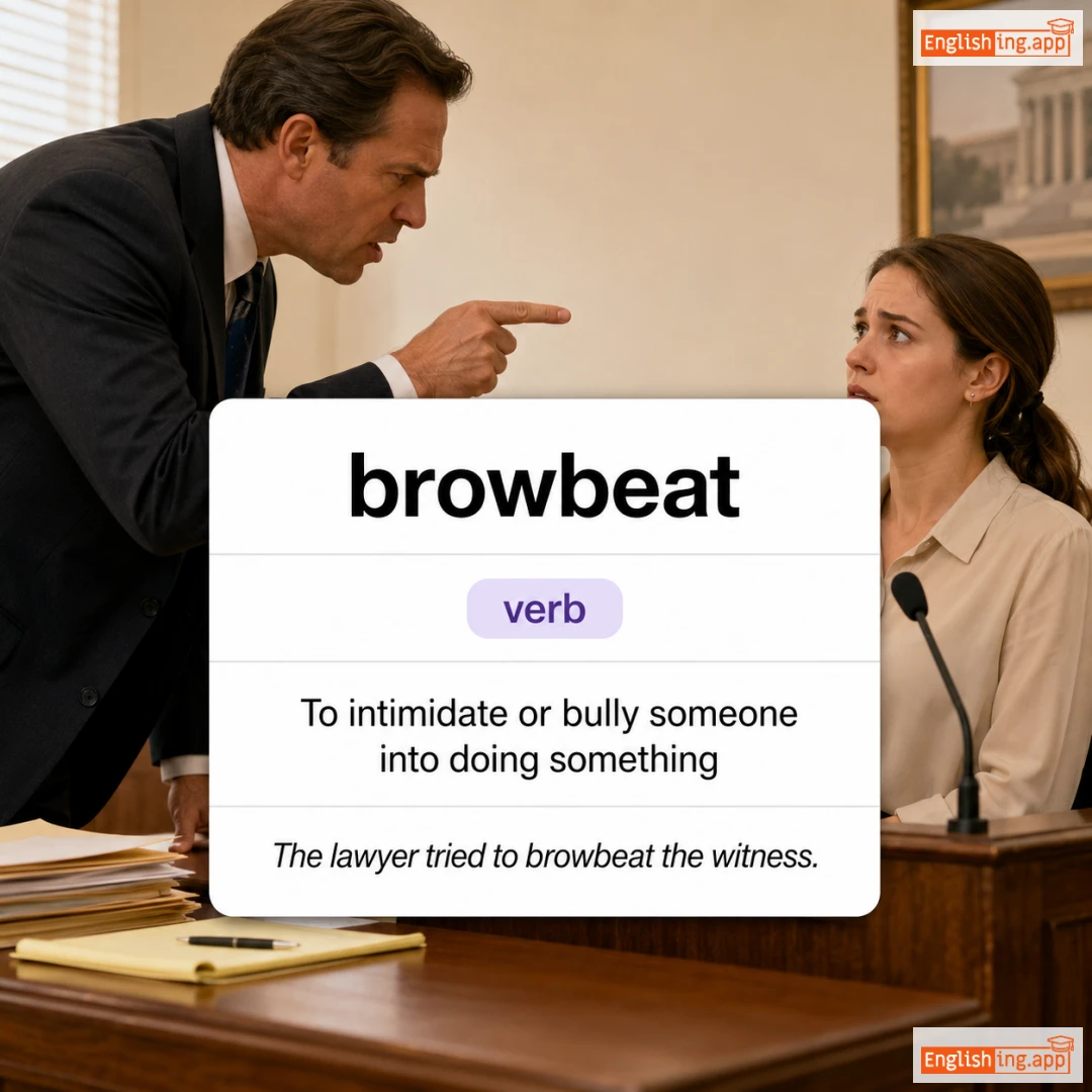 browbeat definition card — visual illustration of the meaning