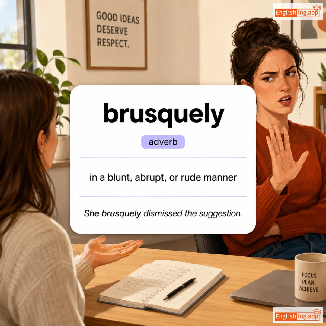 brusquely definition card — visual illustration of the meaning