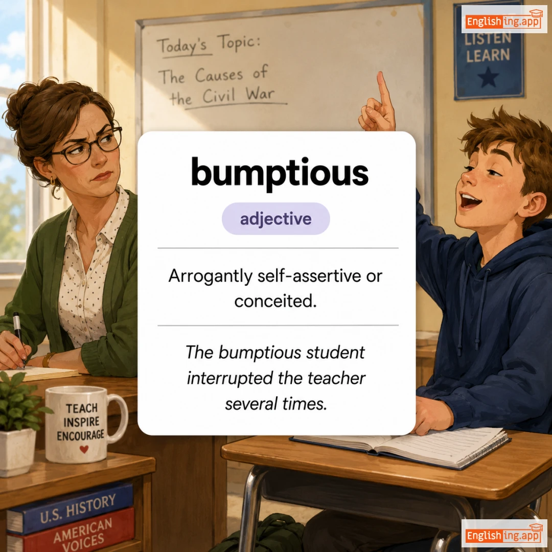 bumptious definition card — visual illustration of the meaning