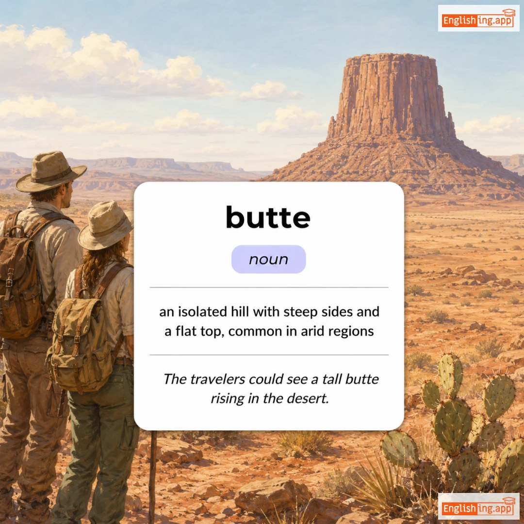 butte definition card — visual illustration of the meaning