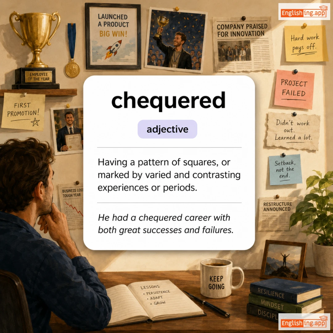 chequered definition card — visual illustration of the meaning