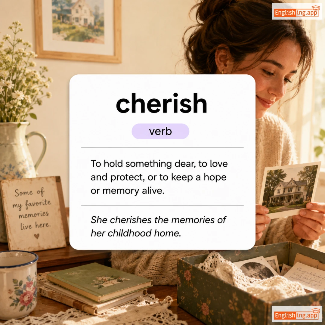 cherish definition card — visual illustration of the meaning