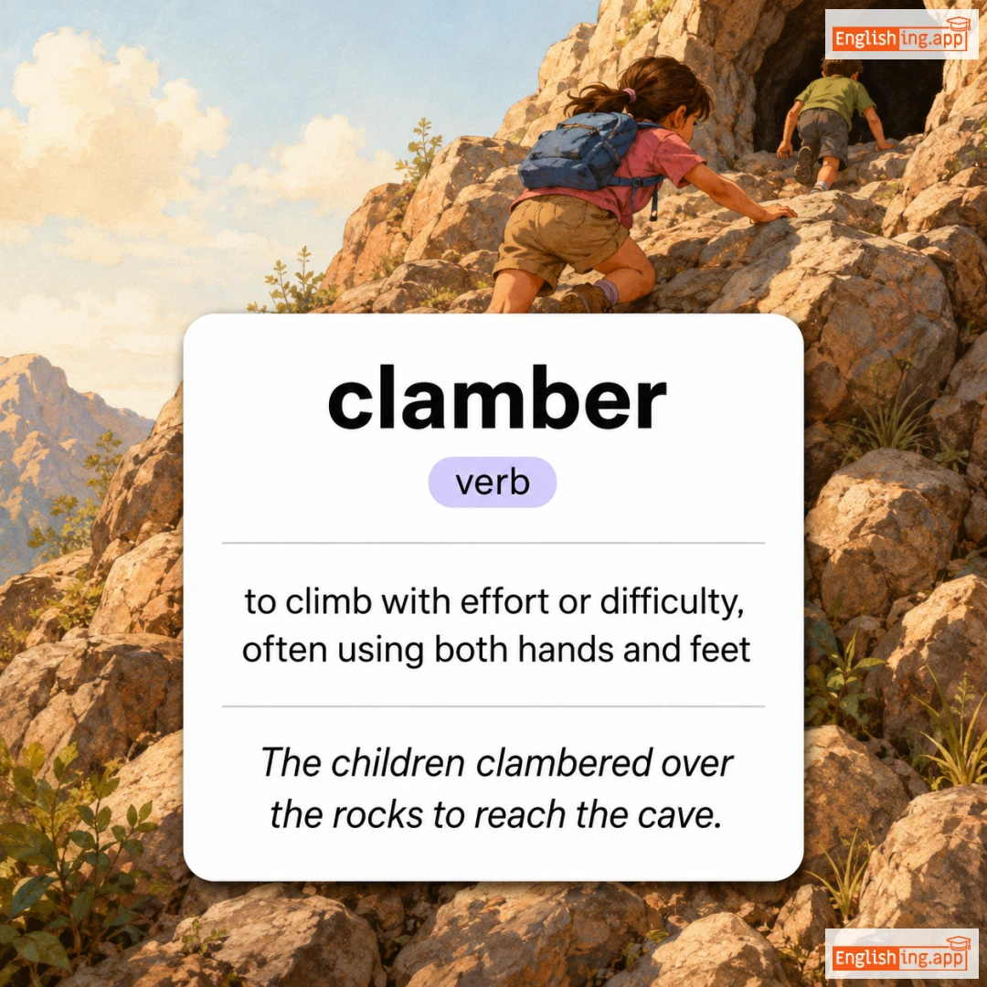 clamber definition card — visual illustration of the meaning