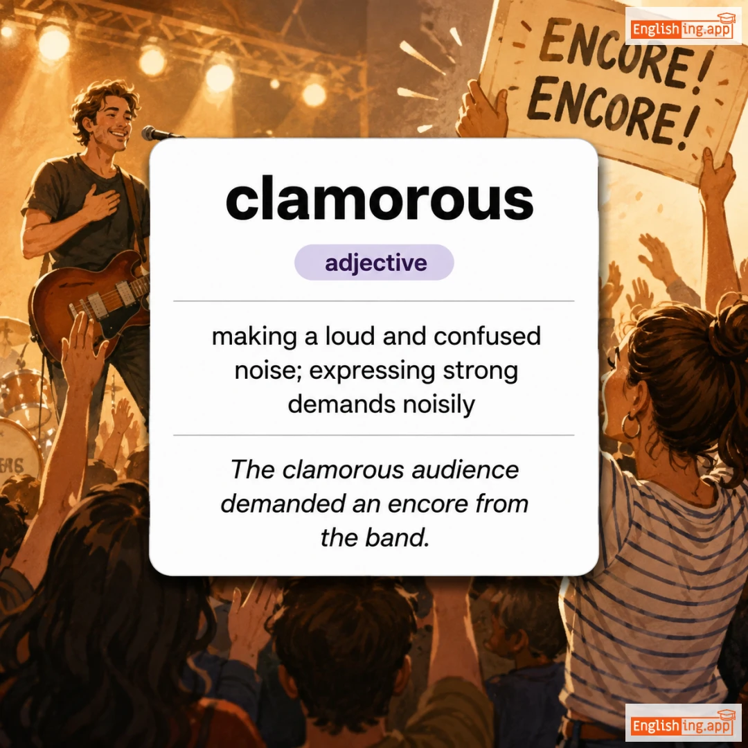 clamorous definition card — visual illustration of the meaning
