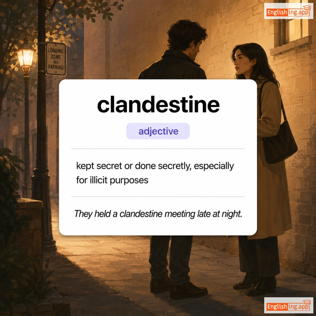 clandestine definition card — visual illustration of the meaning