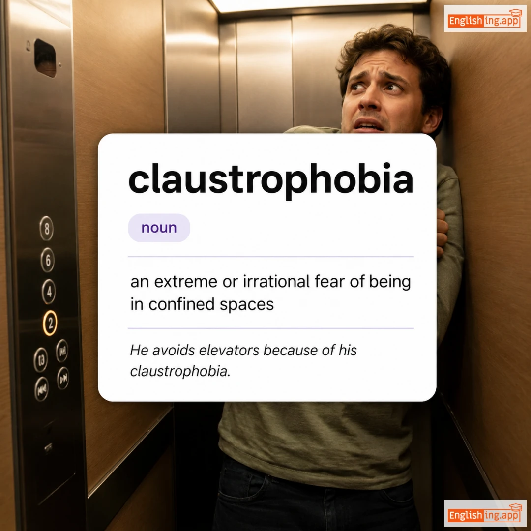 claustrophobia definition card — visual illustration of the meaning