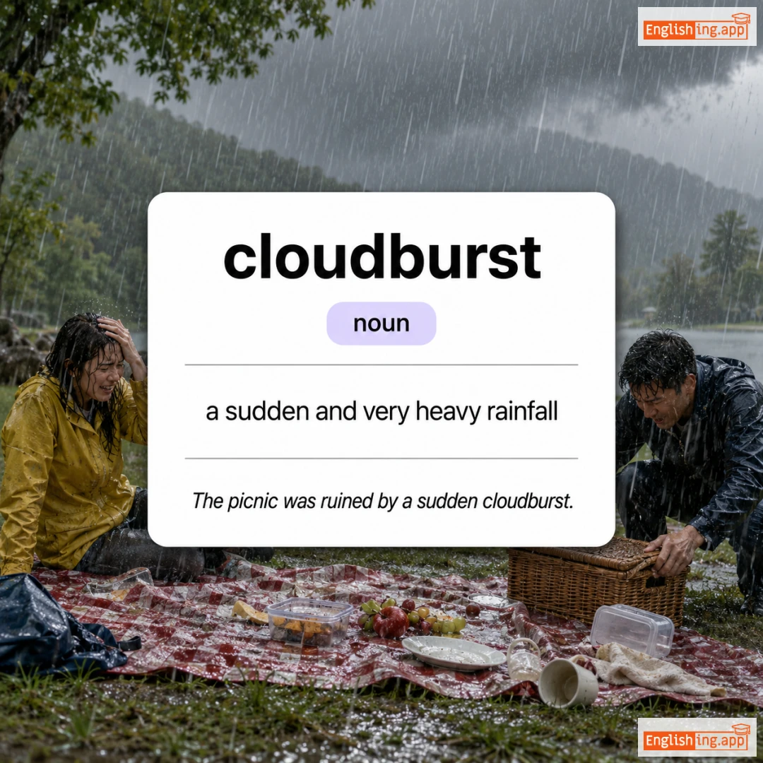 cloudburst definition card — visual illustration of the meaning
