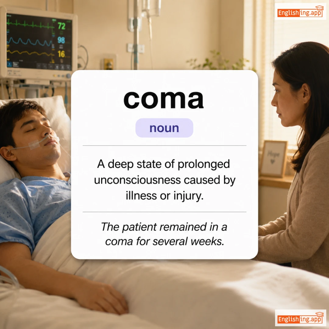 coma definition card — visual illustration of the meaning