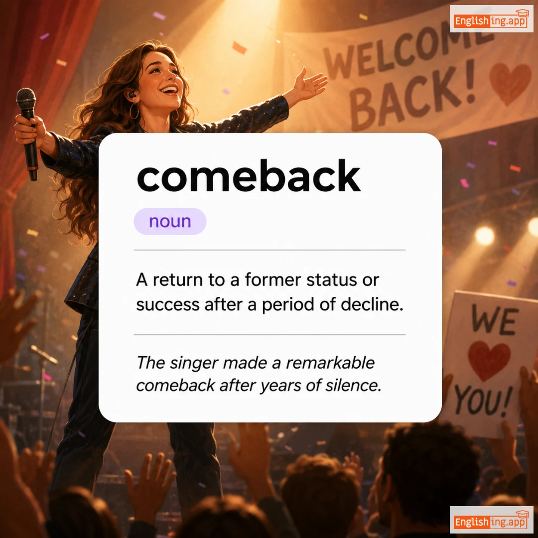 comeback definition card — visual illustration of the meaning