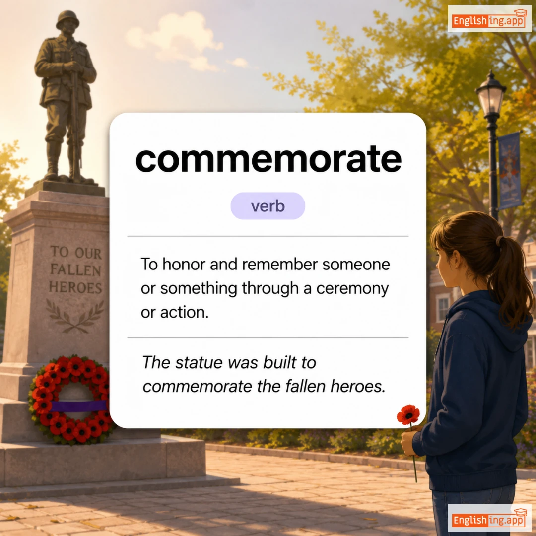 commemorate definition card — visual illustration of the meaning