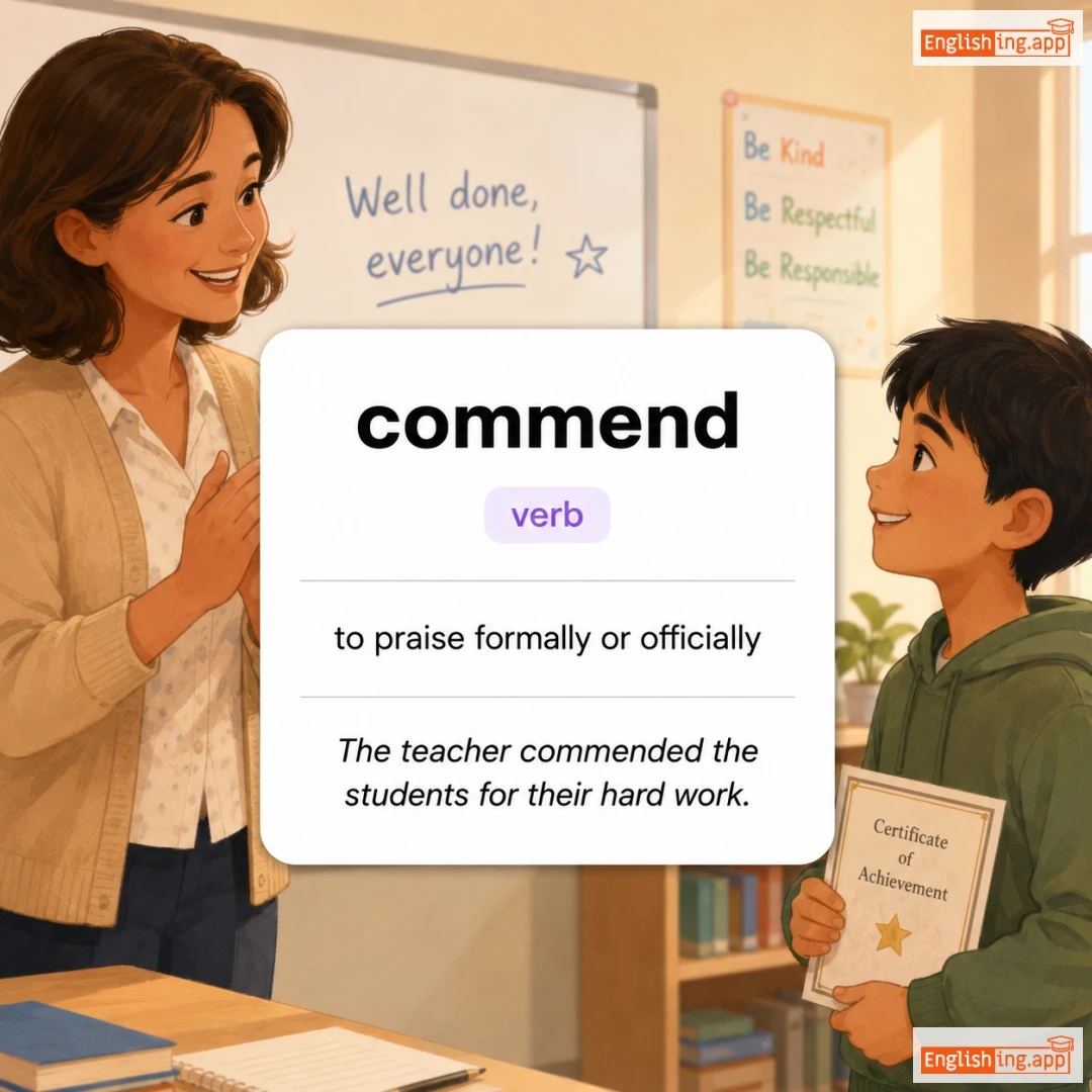 commend definition card — visual illustration of the meaning