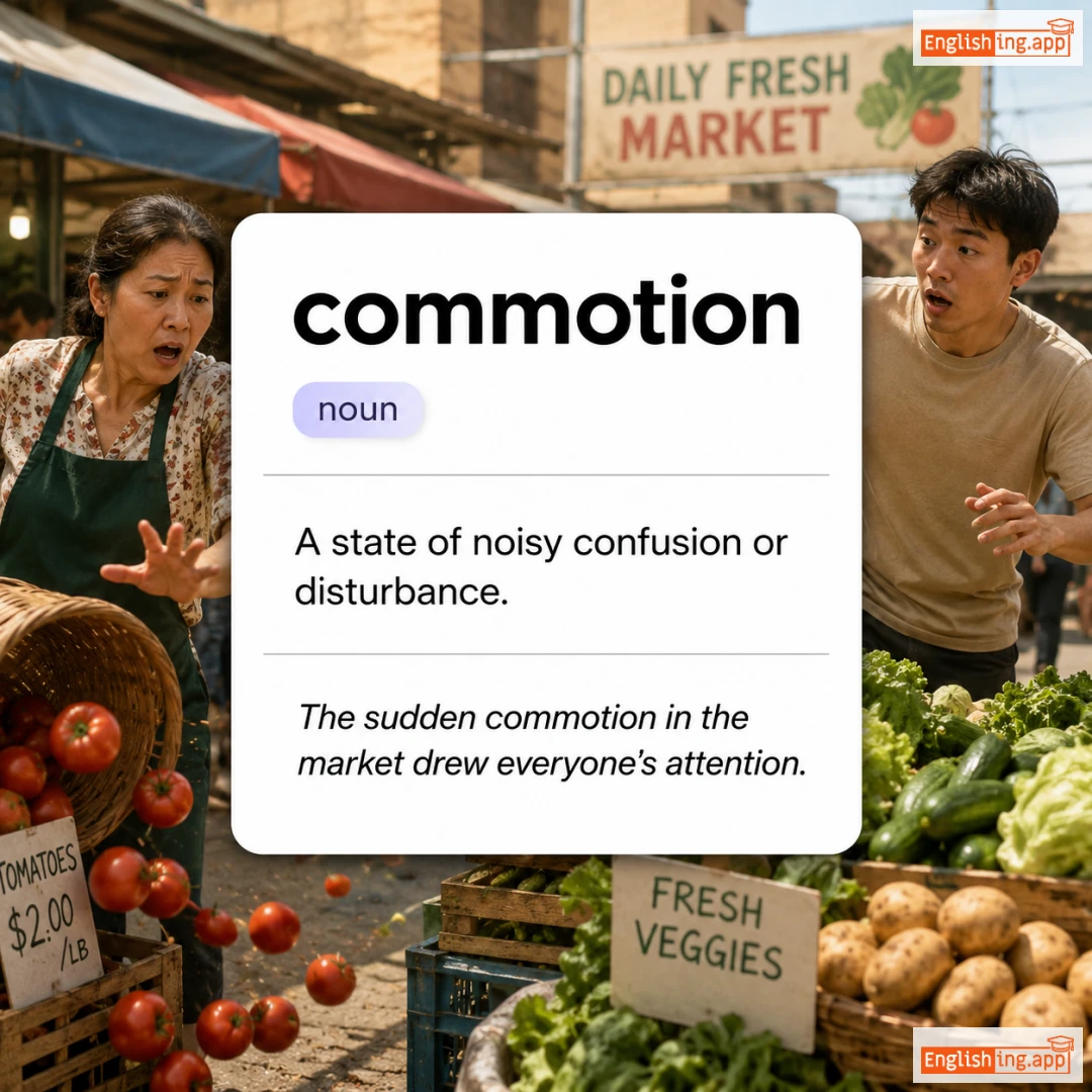 commotion definition card — visual illustration of the meaning