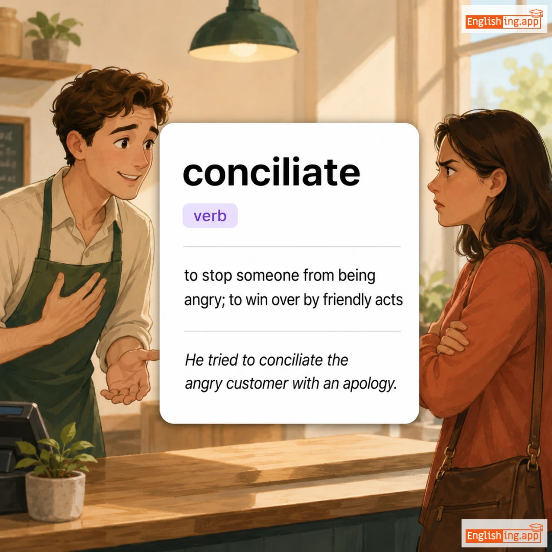 conciliate definition card — visual illustration of the meaning