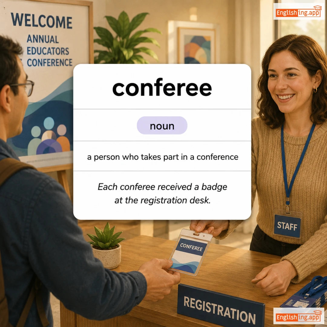 conferee definition card — visual illustration of the meaning