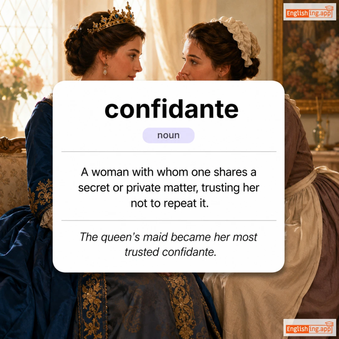confidante definition card — visual illustration of the meaning