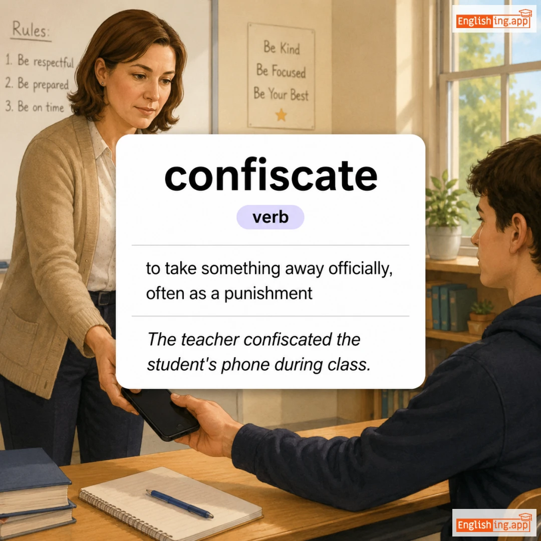 confiscate definition card — visual illustration of the meaning