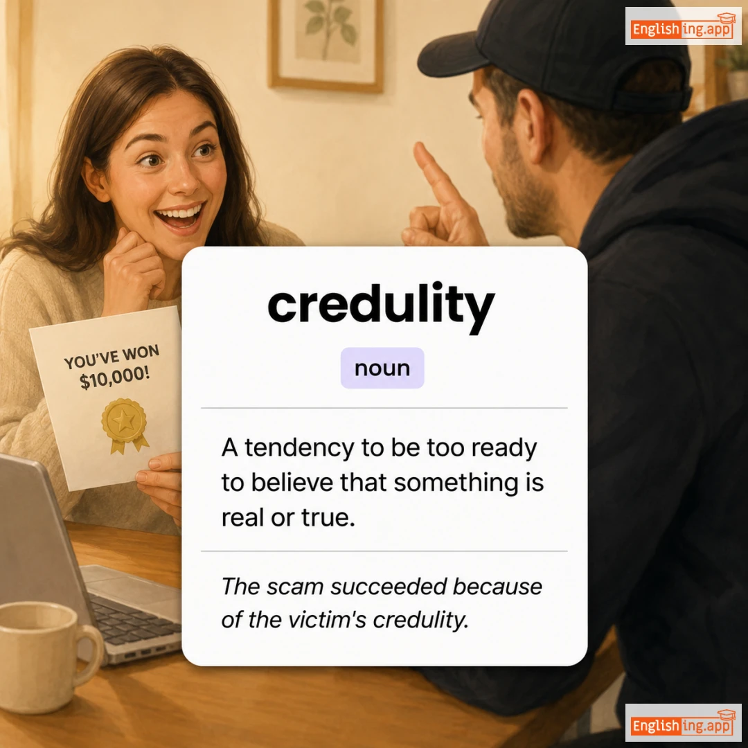 credulity definition card — visual illustration of the meaning