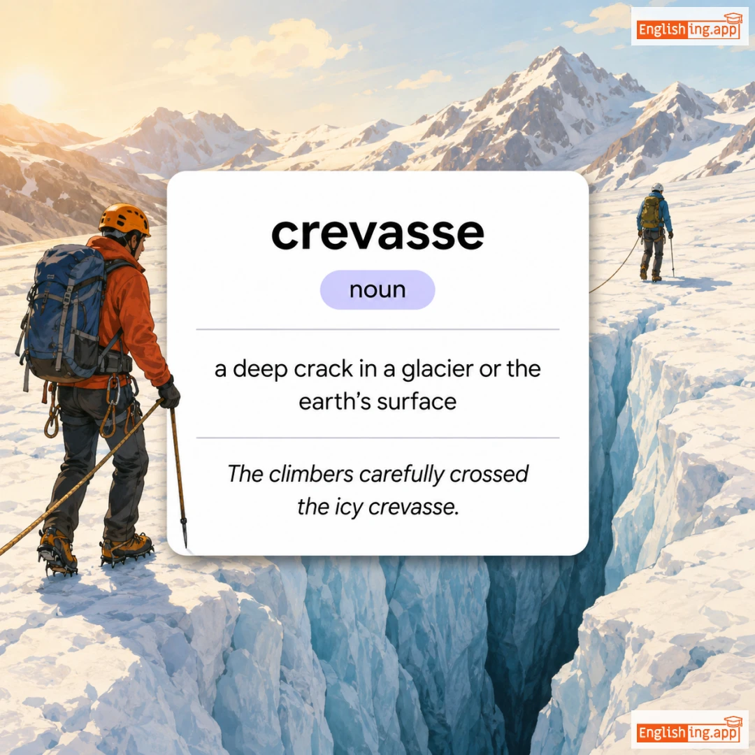 crevasse definition card — visual illustration of the meaning