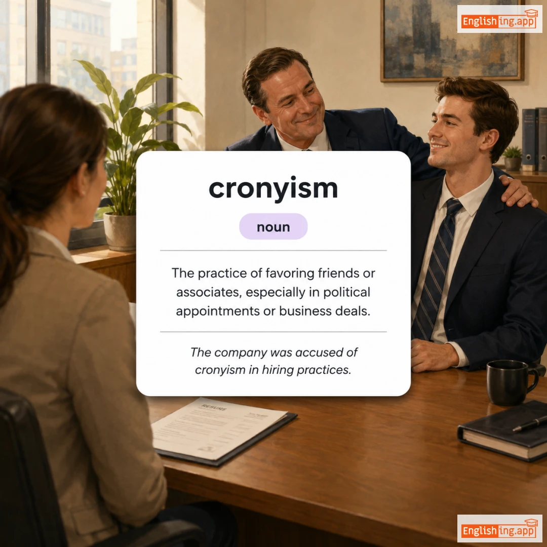 cronyism definition card — visual illustration of the meaning
