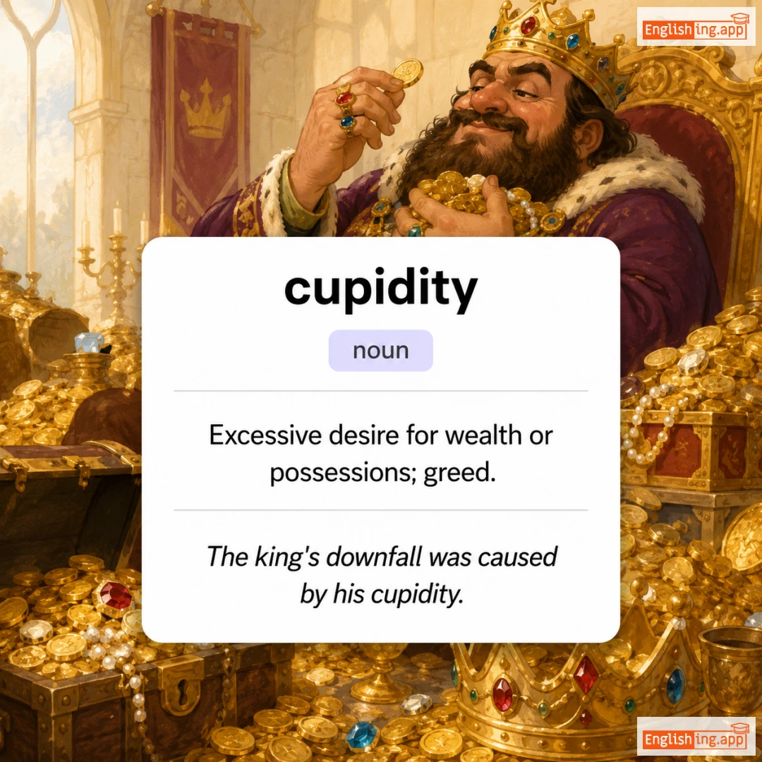 cupidity definition card — visual illustration of the meaning