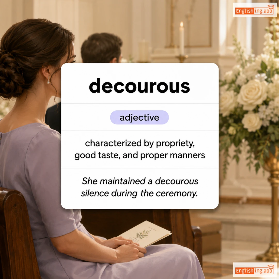 decourous definition card — visual illustration of the meaning