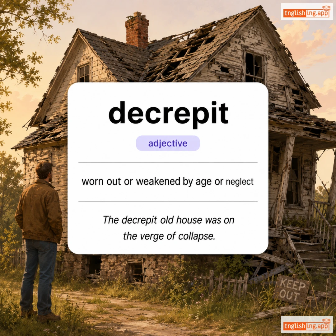 decrepit definition card — visual illustration of the meaning