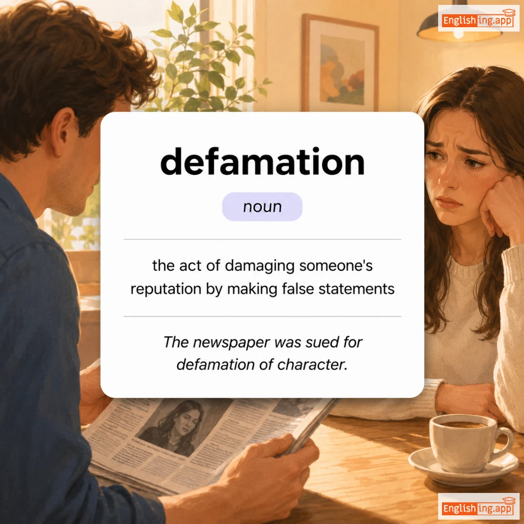 defamation definition card — visual illustration of the meaning