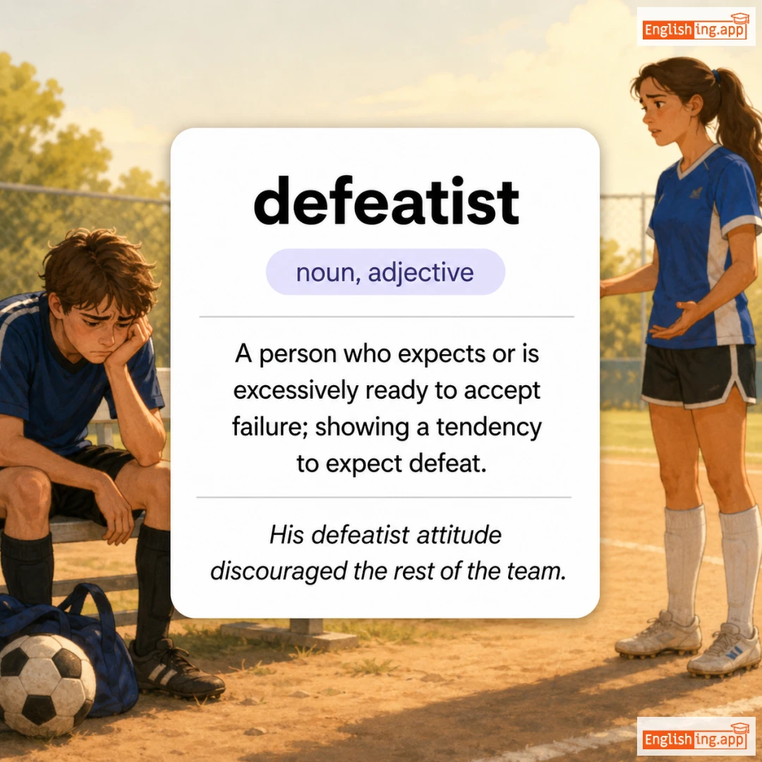 defeatist definition card — visual illustration of the meaning