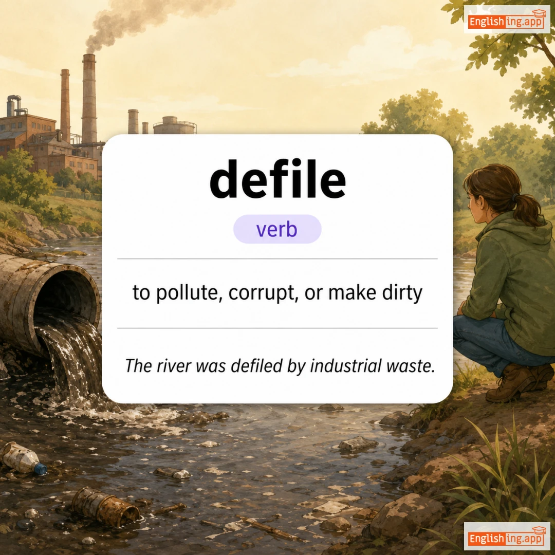 defile definition card — visual illustration of the meaning