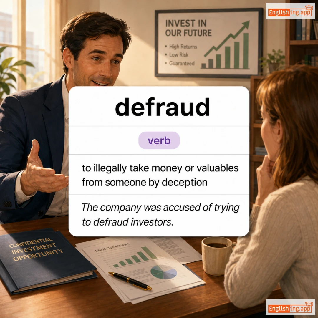 defraud definition card — visual illustration of the meaning