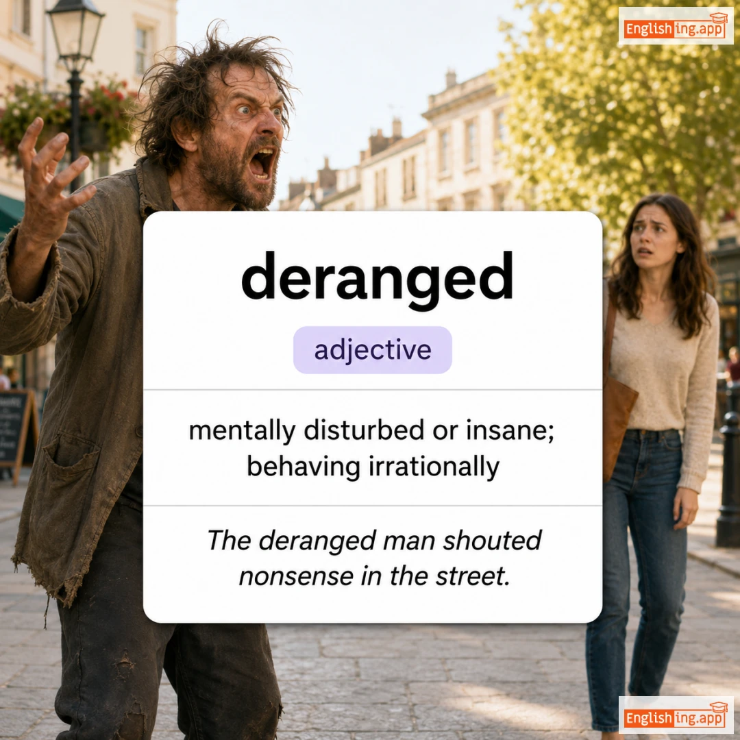 deranged definition card — visual illustration of the meaning