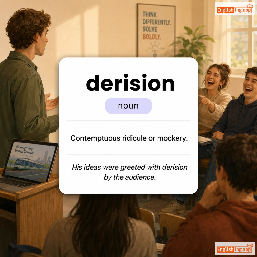 derision definition card — visual illustration of the meaning
