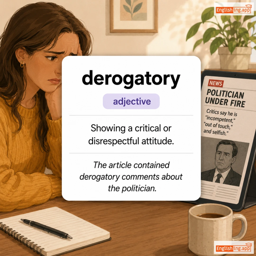 derogatory definition card — visual illustration of the meaning