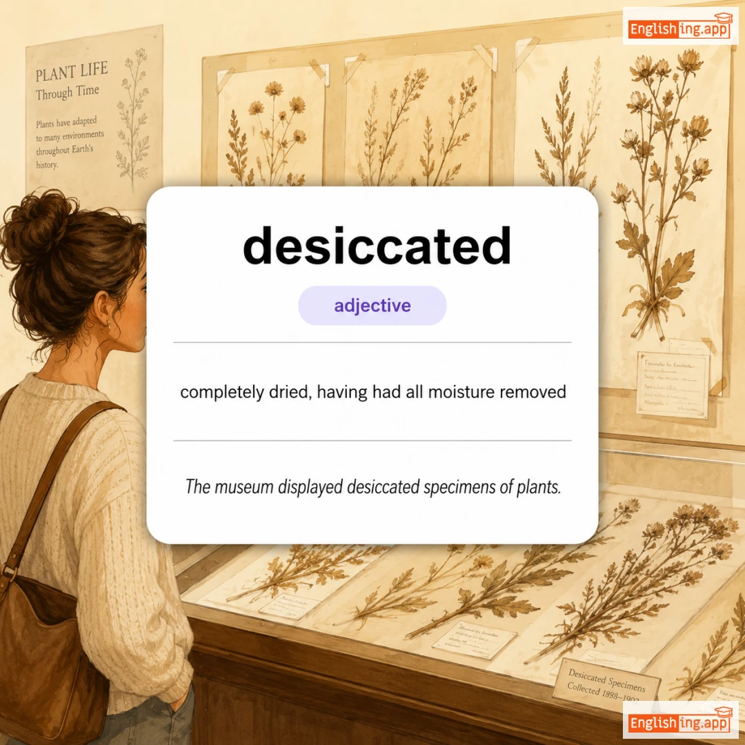 desiccated definition card — visual illustration of the meaning