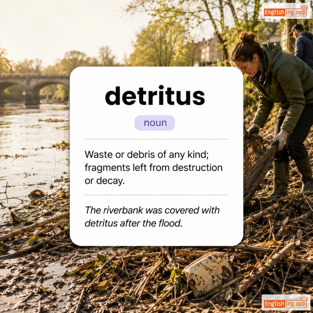 detritus definition card — visual illustration of the meaning