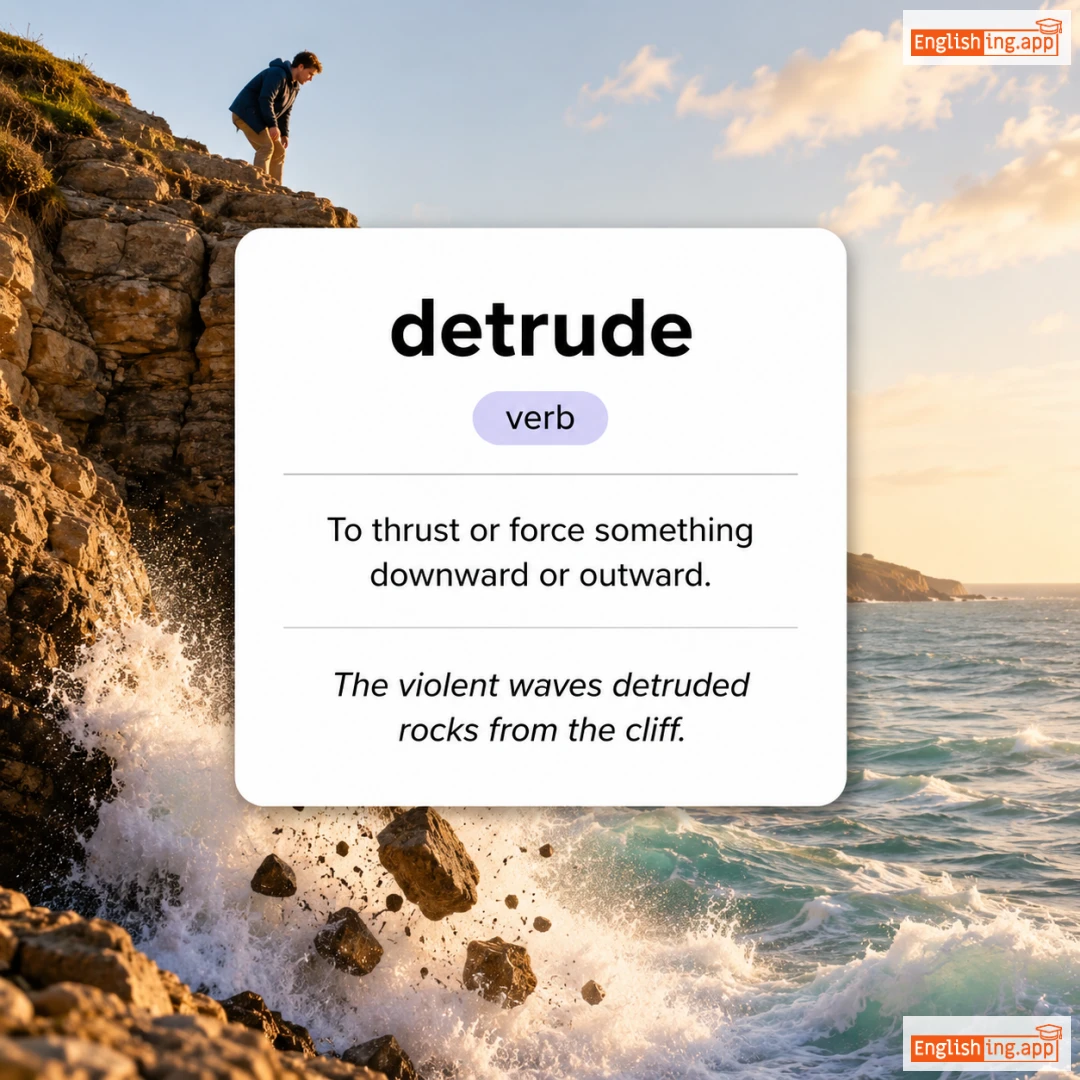 detrude definition card — visual illustration of the meaning