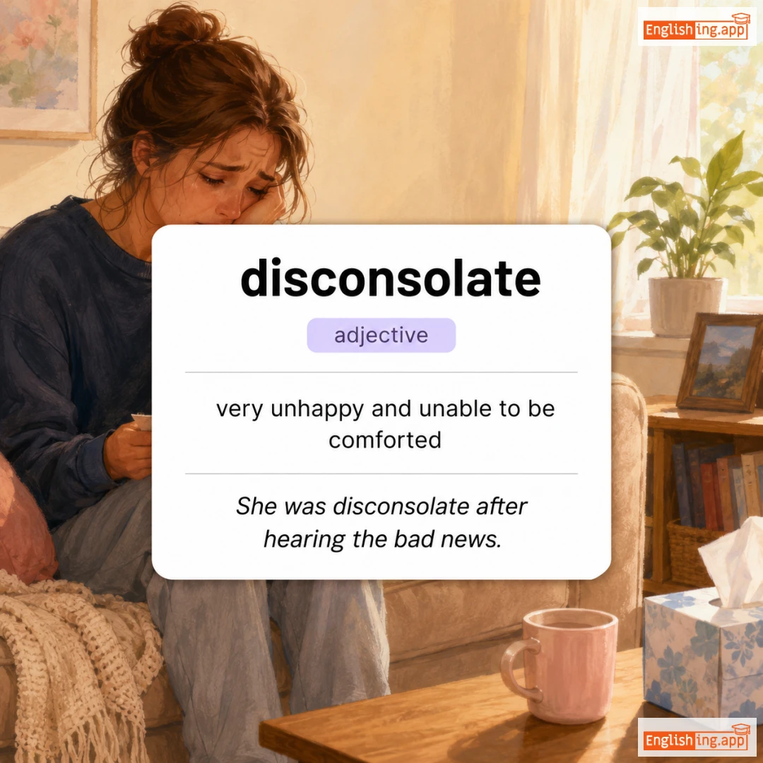disconsolate definition card — visual illustration of the meaning