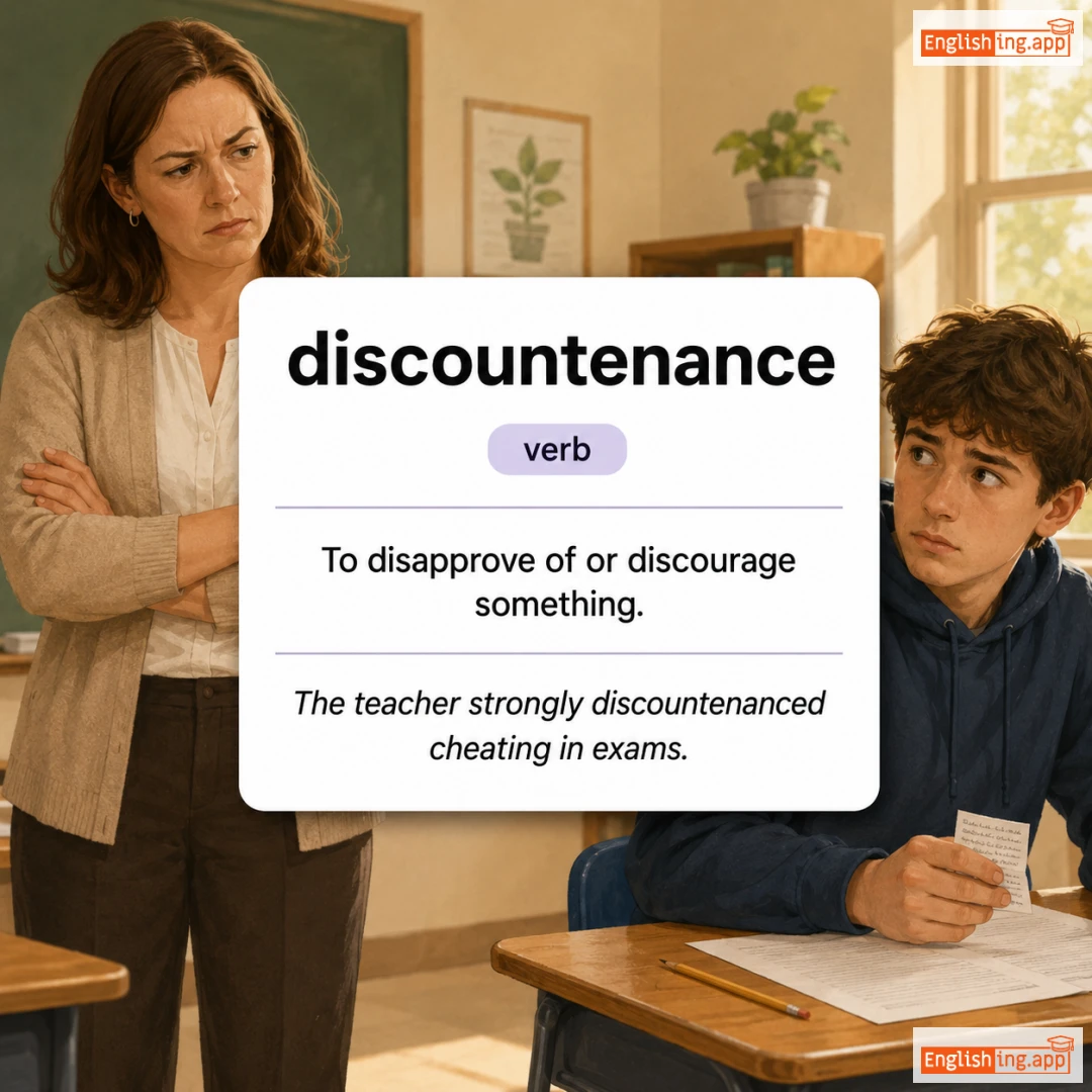 discountenance definition card — visual illustration of the meaning
